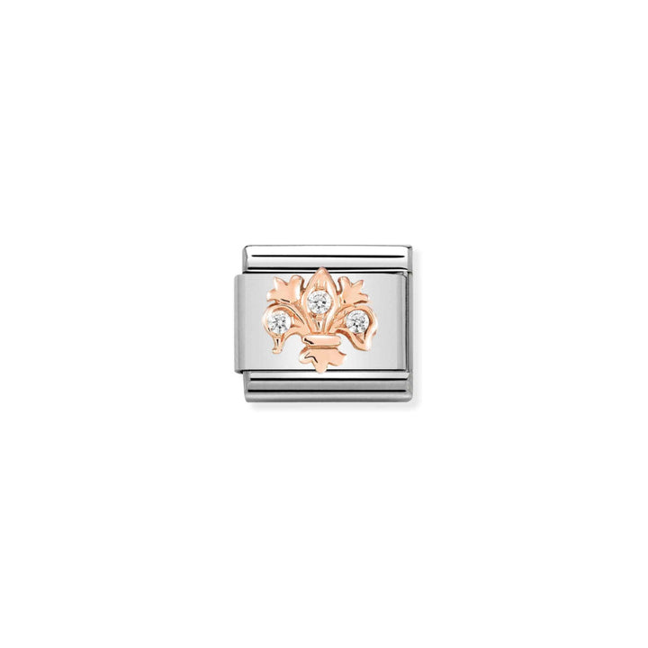 Nomination Silver and Rose Gold Composable Cubic Zirconia Lily with Stones Charm Link image
