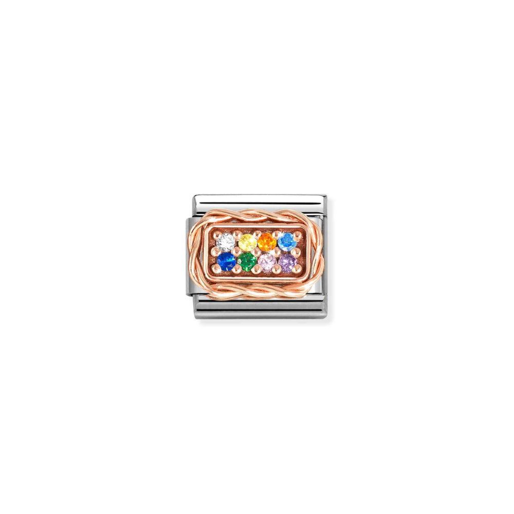 Nomination Silver and Rose Gold Composable Details Pave Rainbow Stones Charm Link image