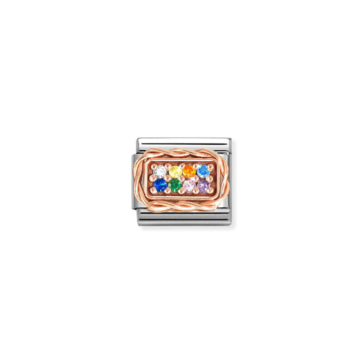 Nomination Silver and Rose Gold Composable Details Pave Rainbow Stones Charm Link image