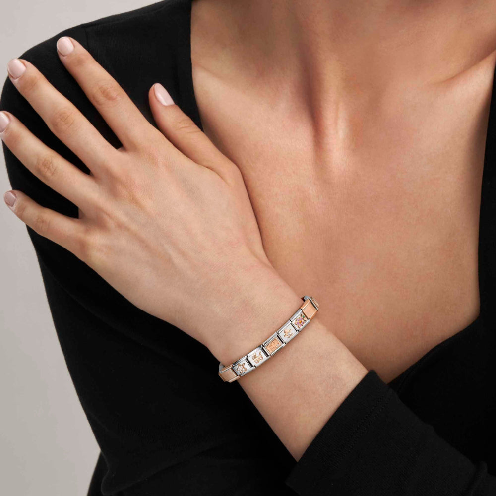 Nomination Silver and Rose Gold Composable Stainless Steel CZ Pave Hex Charm Link image 2