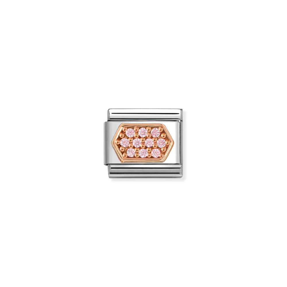Nomination Silver and Rose Gold Composable Stainless Steel CZ Pave Hex Charm Link image