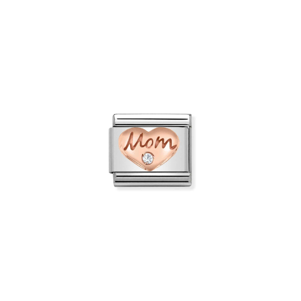 Nomination Silver and Rose Gold Composable Written Heart with Mom Zirconia Stone Charm Link image
