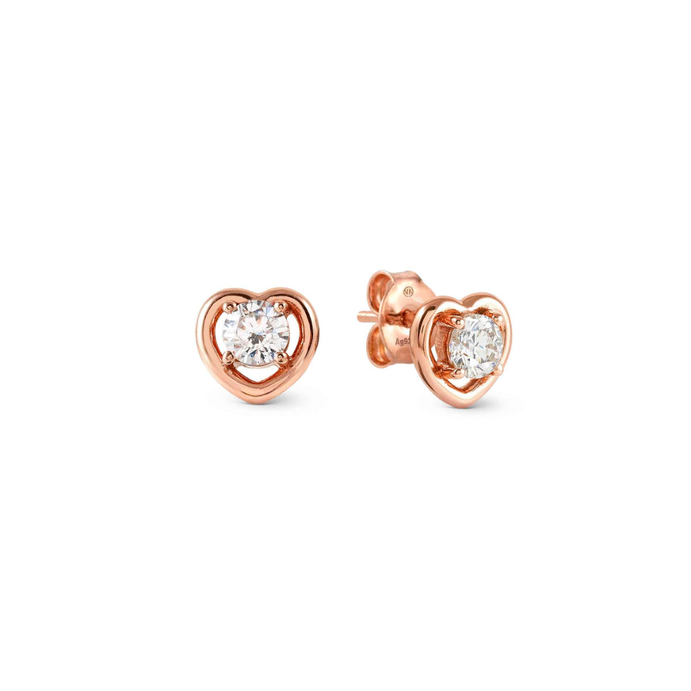 Nomination Silver and Rose Gold Cosmiclove Cubic Zirconia Heart Earrings Image 1