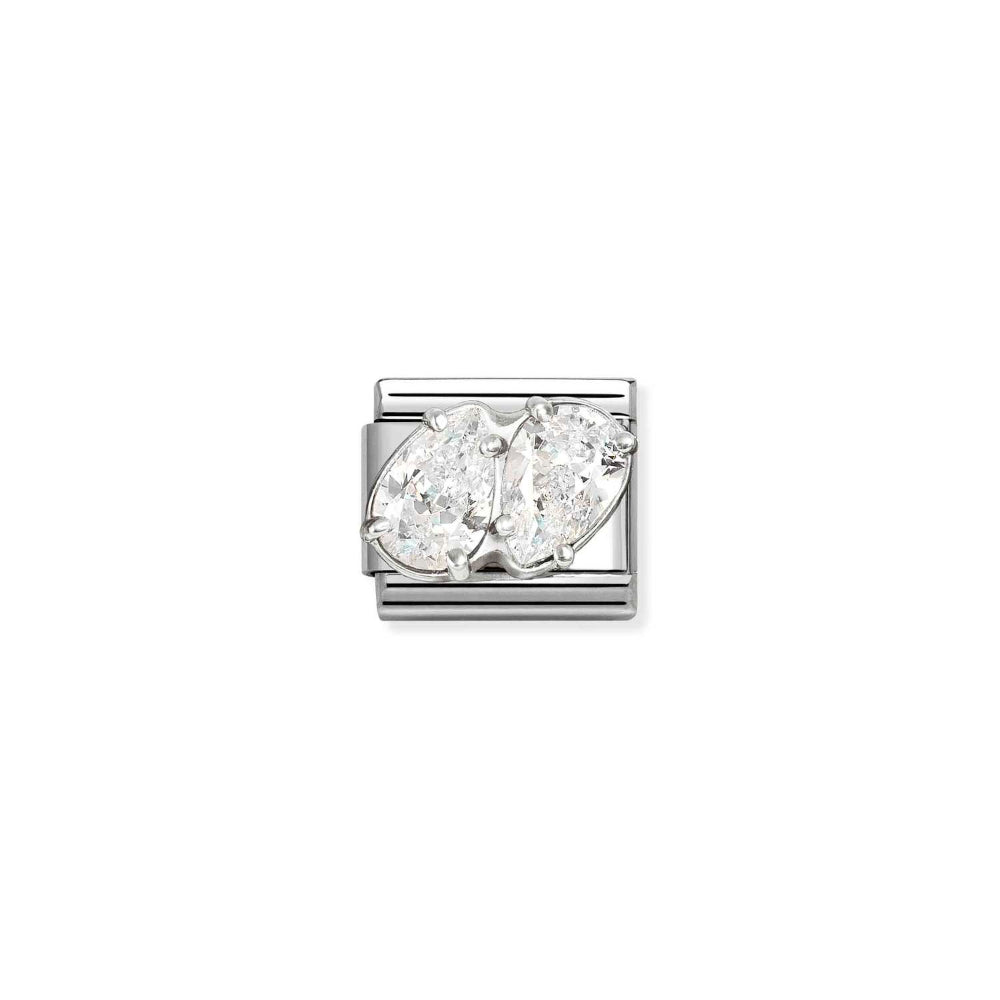 Nomination Silver and White Composable Classic Love Steel, CZ and Double Drops Charm Image