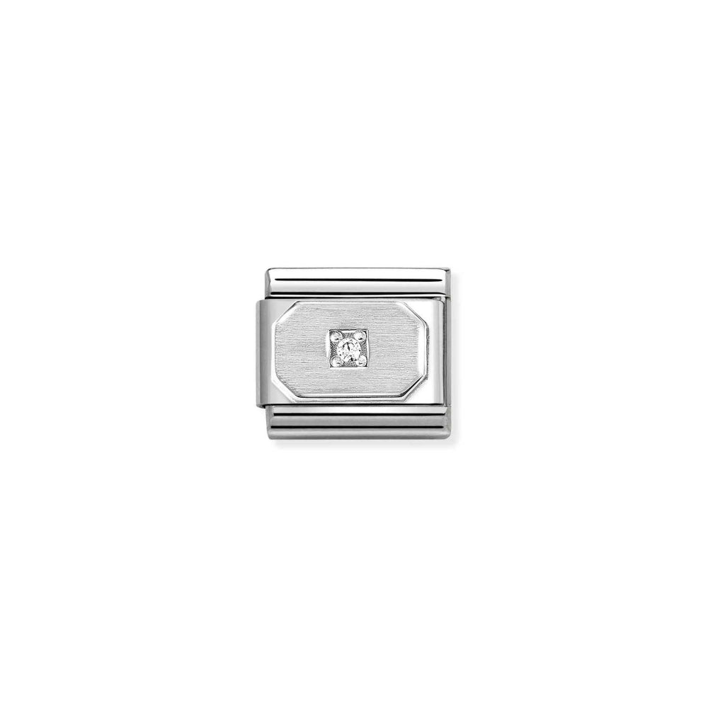 Nomination Silver and White Composable Classic Love Symbols Stainless Steel and Cubic Zirconia Blunted Rectangle Charm Image