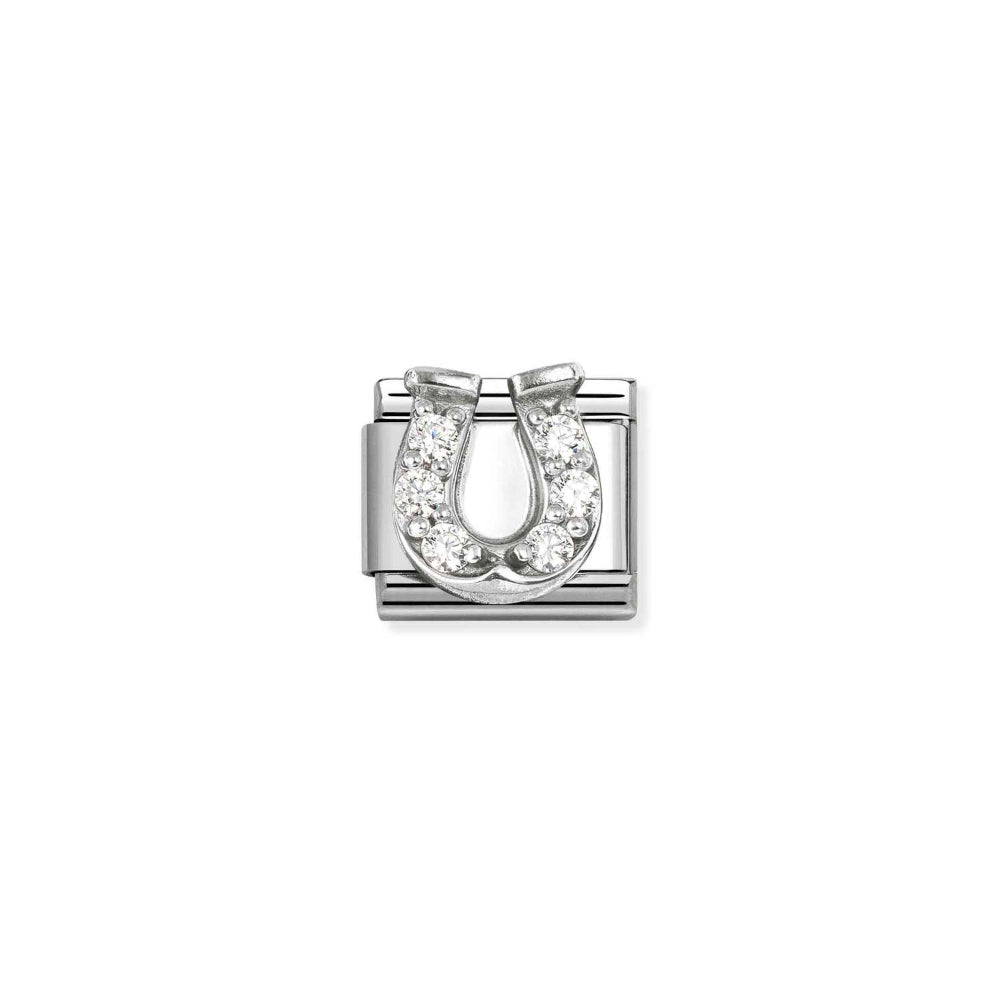 Nomination Silver and White Composable Classic Love Symbols Steel , Cubic Zirconia and Horseshoe Charm Image