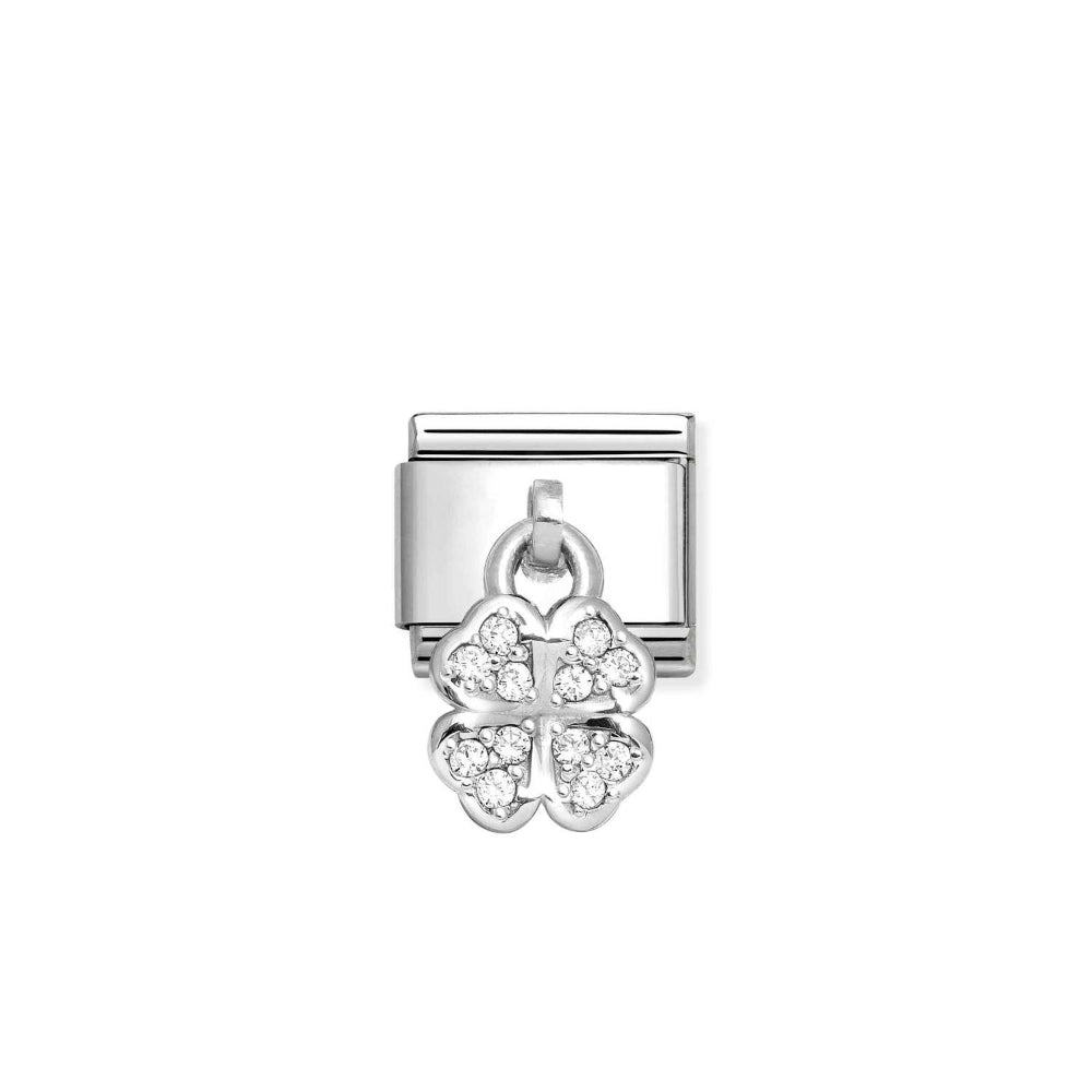 Nomination Silver and White Composable Classic Stainless Steel and Four-Leaf Clover Charm Image