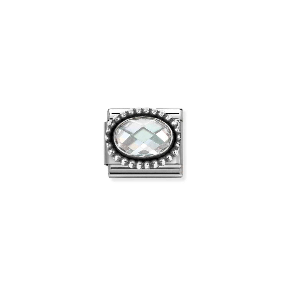 Nomination Silver and White Composable Faceted CZ, Steel with Oxidized Oval Beaded Rich Setting Charm Image