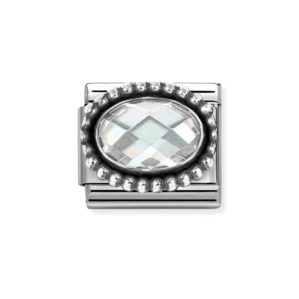 Nomination Silver and White Faceted CZ, with Oxidized Oval Beaded Rich Setting Charm - MococoNomination330607/0108033497566065Charms