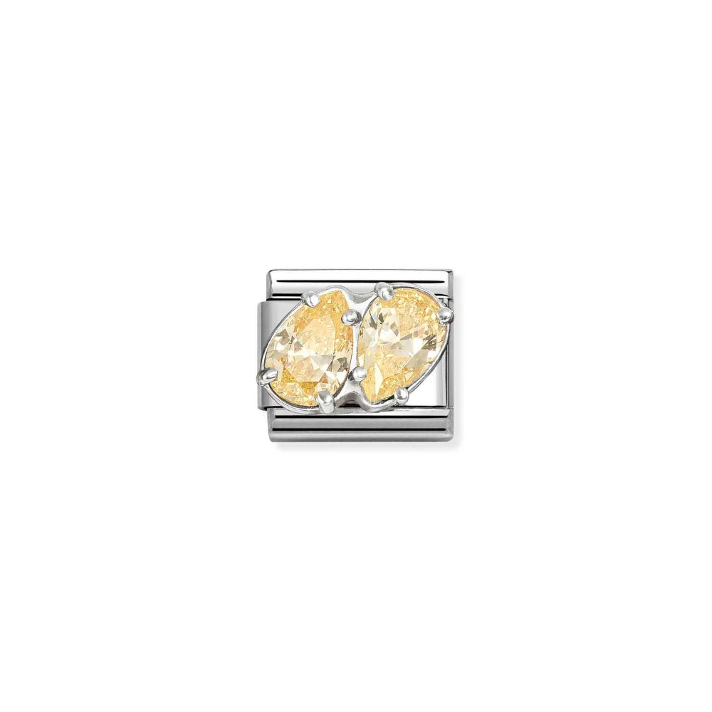 Nomination Silver and Yellow Composable Classic Love Steel, CZ and Double Drops Charm Image
