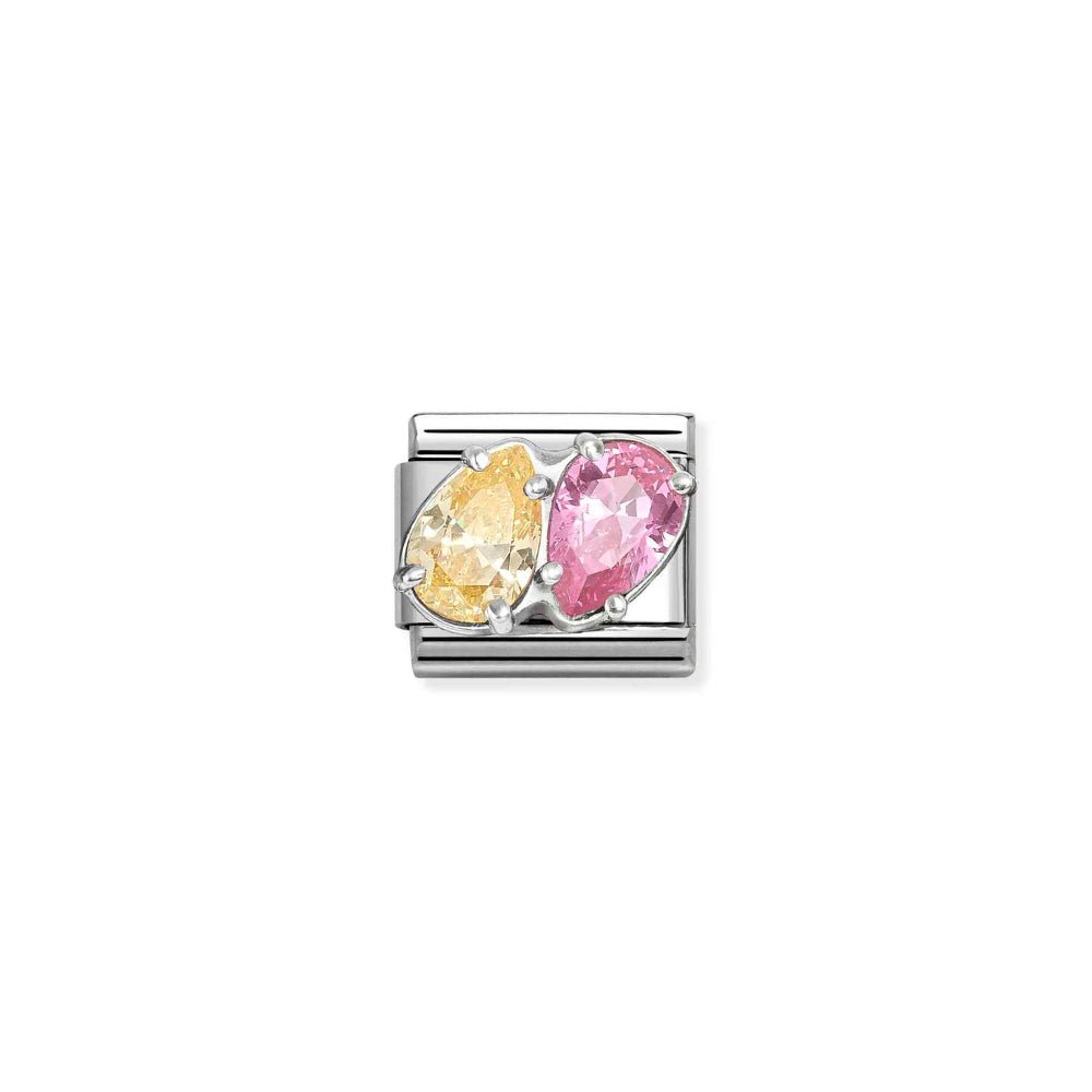 Nomination Silver and Yellow Pink Classic Love , CZ and Double Drops Charm - MococoNomination330329/178033497568953Charms