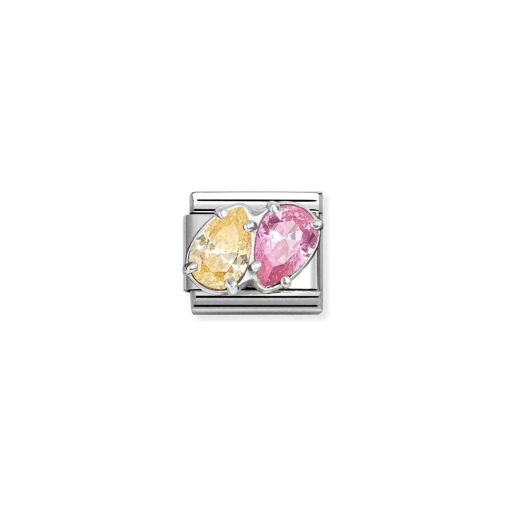 Nomination Silver and Yellow Pink Composable Classic Love Steel, CZ and Double Drops Charm Image