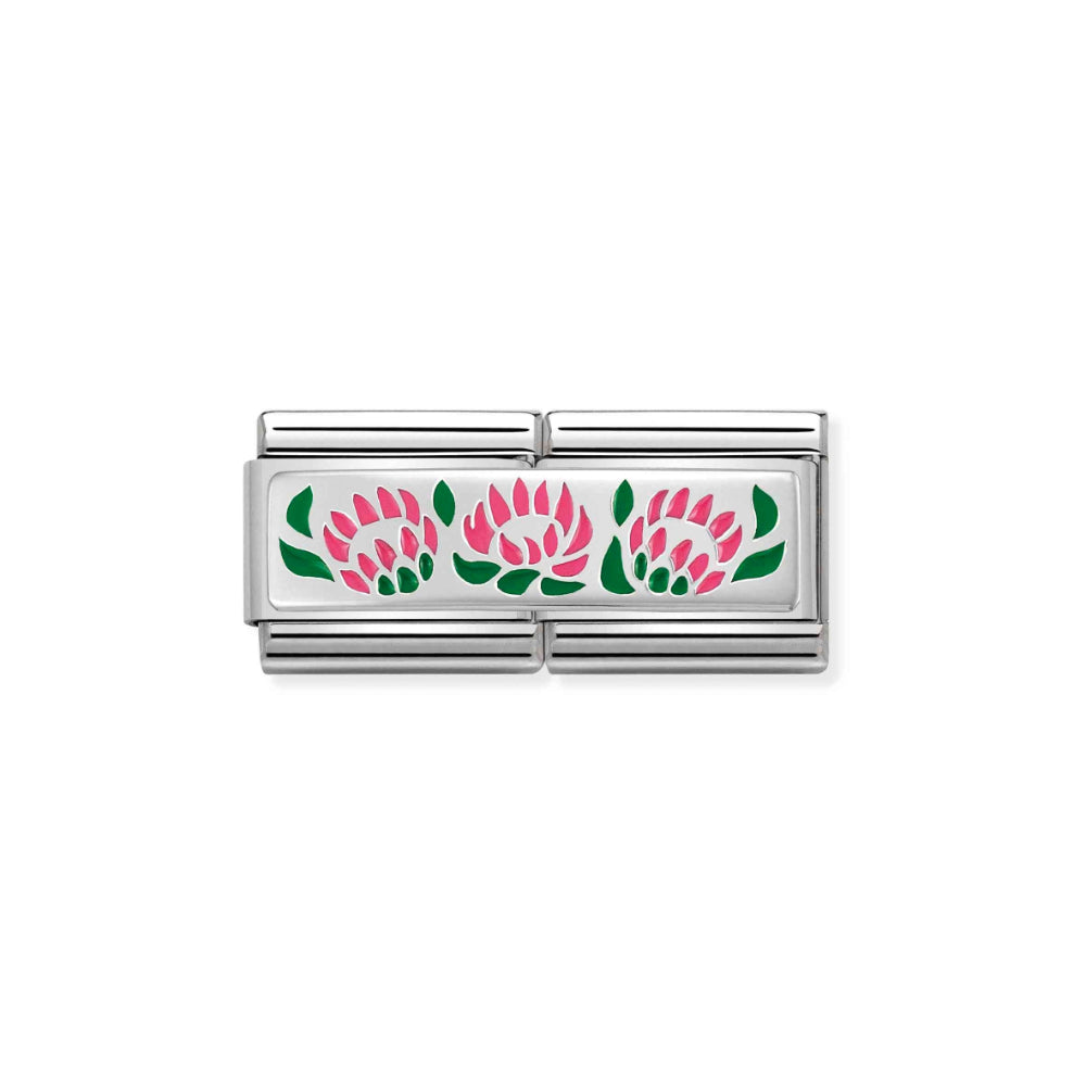 Nomination Silver Composable Double Classic Symbols Steel, Enamel and 3 Protee Flowers Charm Image 1