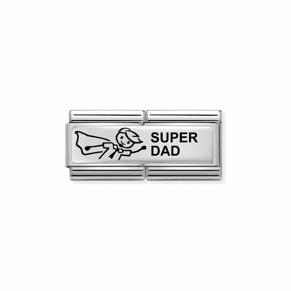 Nomination Silver Engraved Composable Classic Double Steel and Custom Super Dad Charm Image 1