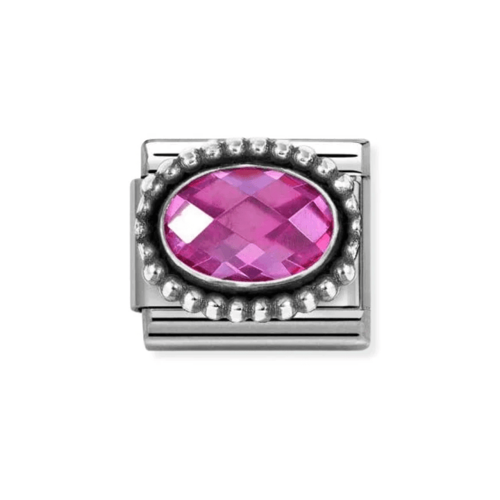 Nomination Silver Faceted CZ, with Oxidized Oval Beaded Rich Setting Fuchsia Charm - MococoNomination330607/0308033497566096Charms