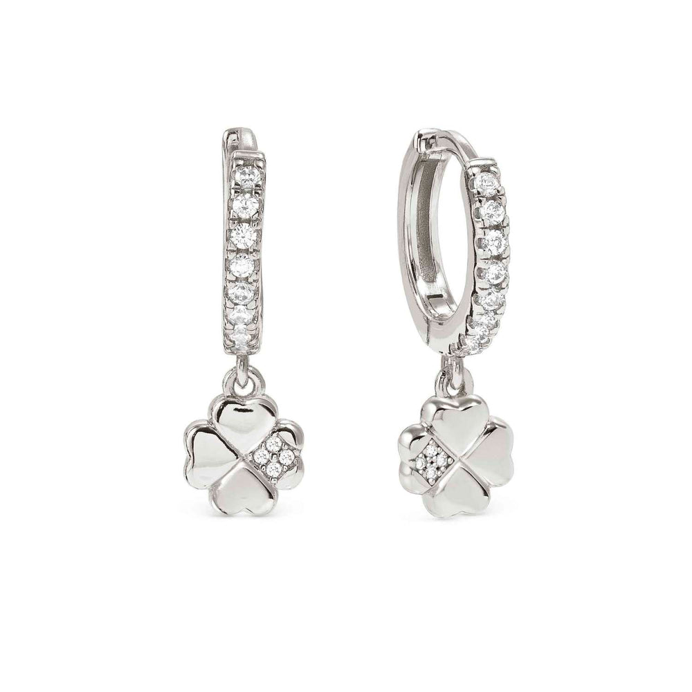 Nomination Silver Petit Sparkle and Cubic Zirconia Four-Leaf Clover Hoop Earrings Image