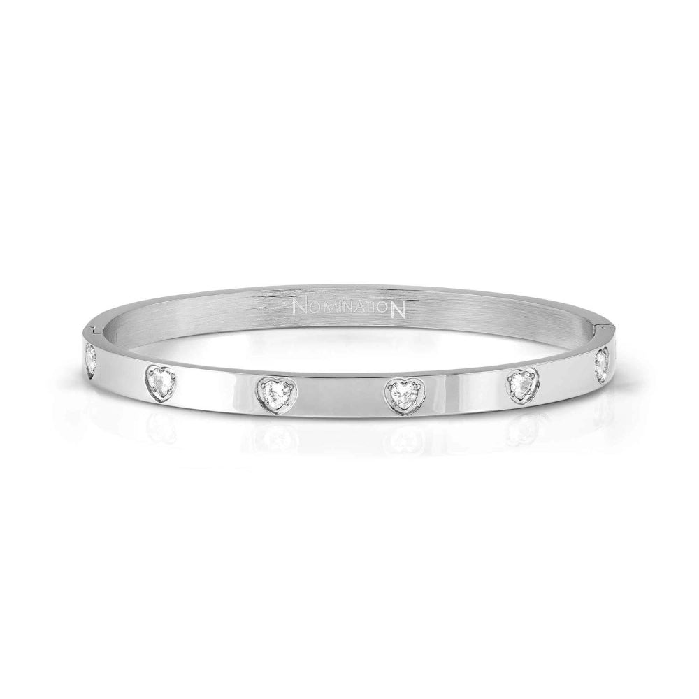 Nomination Silver Pretty Ed Satinshine White Heart CZ Bangle Bracelet Image