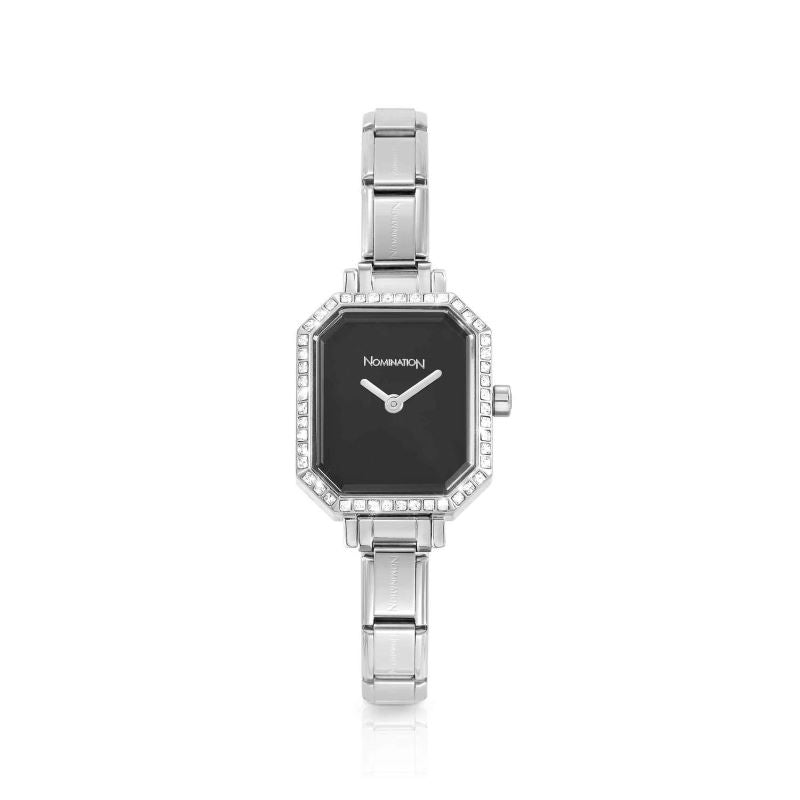 Nomination Silver Rectangular Black Dial CZ Watch - MococoNomination076036/0128033497521293Watches and Accessories