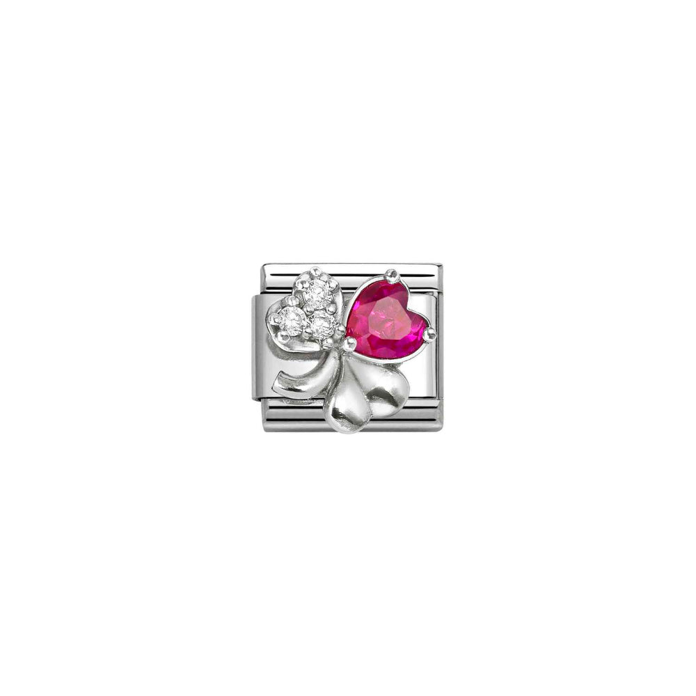 Nomination Silver, Rich White and Red Composable Classic Love Symbols Steel, CZ and Clover Charm Image
