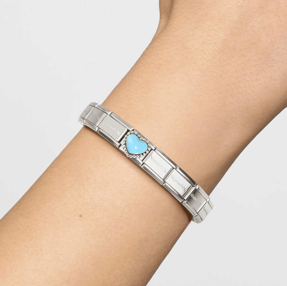 Nomination Silver Starter Bracelet With Blue Raised Heart Charm - MococoNominationBracelets
