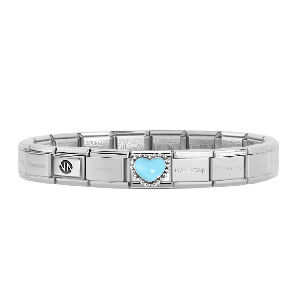 Nomination Silver Starter Bracelet With Blue Raised Heart Charm - MococoNominationBracelets
