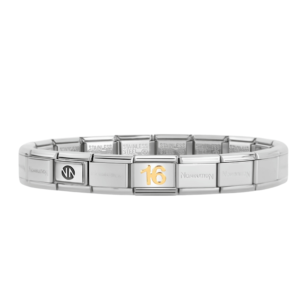 Nomination Silver Starter Bracelet With Gold 16 Charm - MococoNominationBracelets