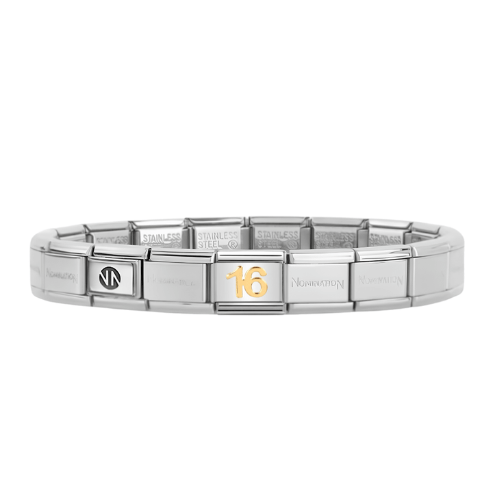 Nomination Silver Starter Bracelet With Gold 16 Charm - MococoNominationBracelets