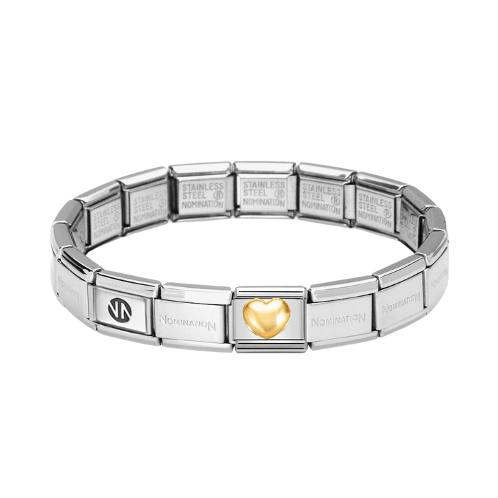 Nomination Silver Starter Bracelet With Gold Raised Heart Charm - MococoNominationBracelets