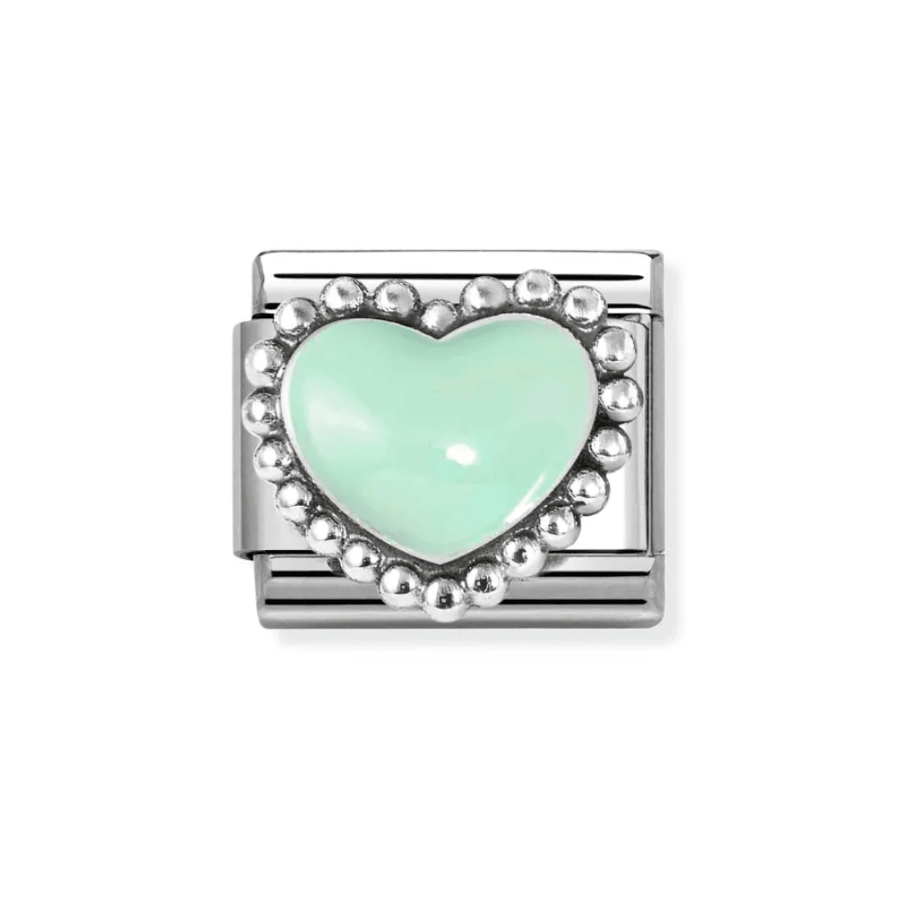 Nomination Silver Starter Bracelet With Pastel Green Raised Heart Charm - MococoNominationBracelets