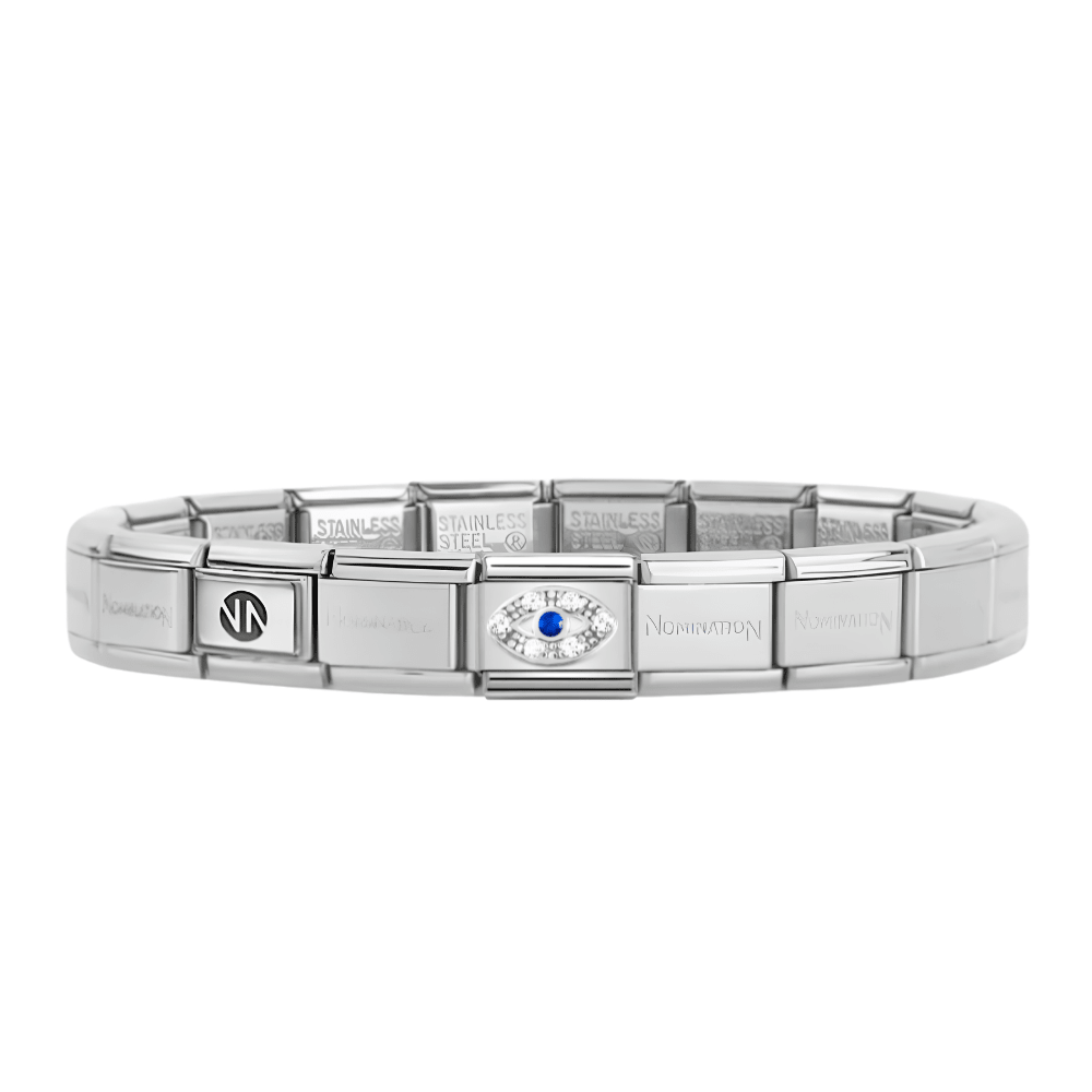 Nomination Silver Starter Bracelet With Silver Cz Greek Eye Charm - MococoNominationBracelets