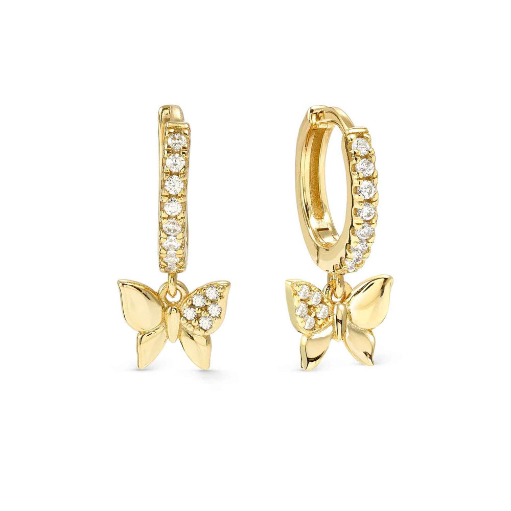 Nomination Silver Yellow Gold Petit Sparkle and Cubic Zirconia Butterfly Hoop Earrings Image
