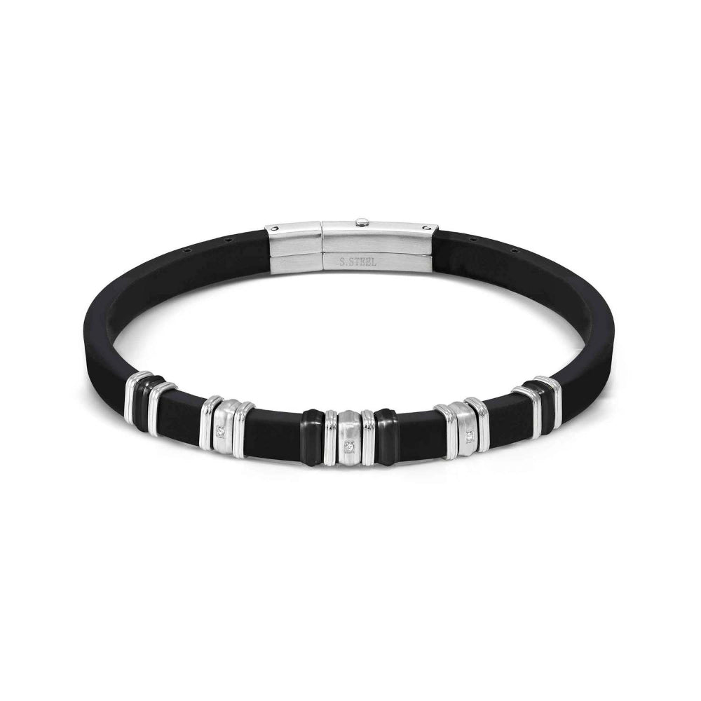 Nomination White and Black City Ed. Energy In Steel, Rubber with 3 CZ Fin. Steel Bracelet Image