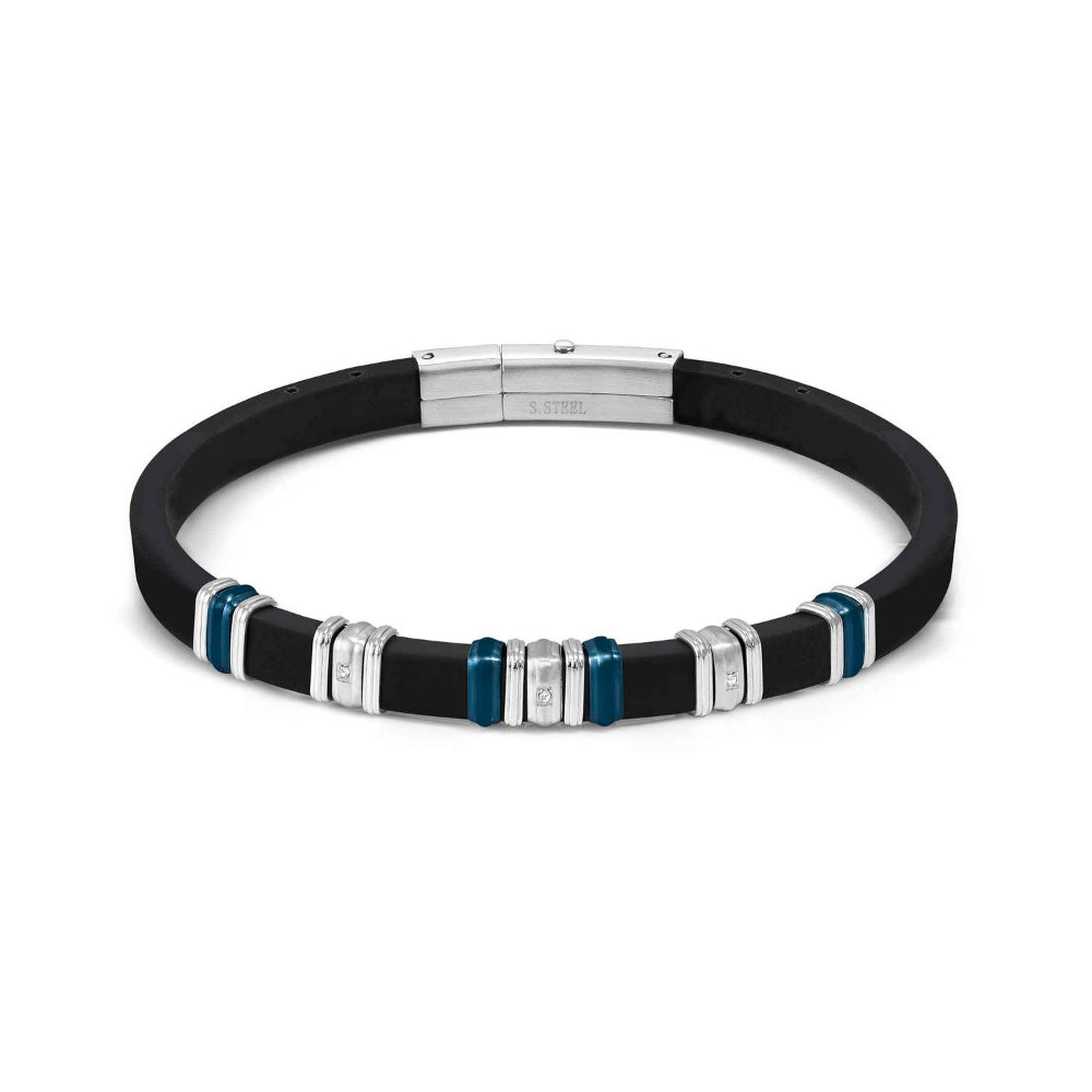 Nomination White and Blue City Ed. Energy In Steel, Rubber with 3 CZ Fin. Steel Bracelet Image