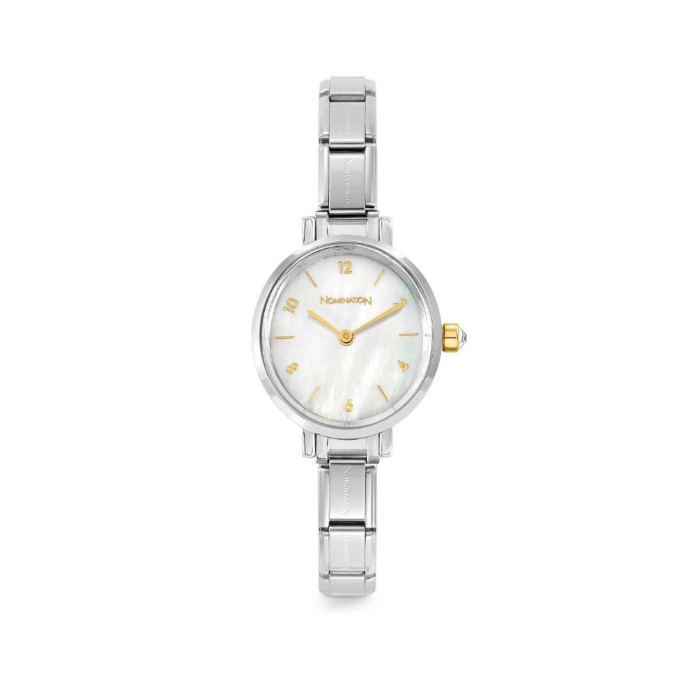 Nomination White Strap and Oval Hands with CZ Mother - of - Pearl Paris Watch - MococoNomination076040/0088033497569486Watches and Accessories