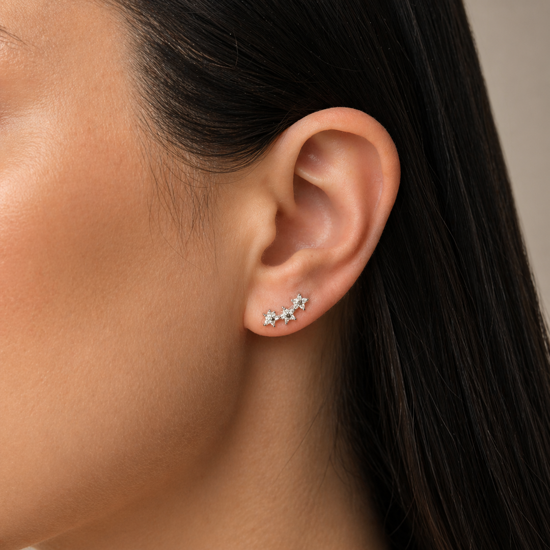Ola Silver Sparkling Triple Star Stud Earrings