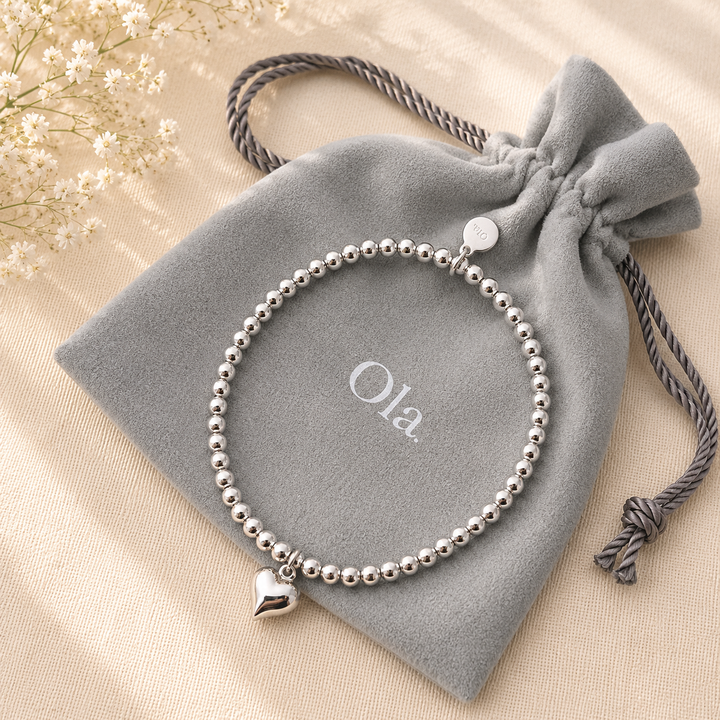 Ola Silver Puffed Heart Beaded Bracelet