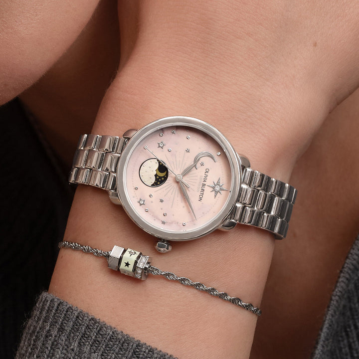 Olivia Burton Celestial 34mm Moon Phase Pink & Silver Bracelet Watch - MococoOlivia Burton24000297Watch