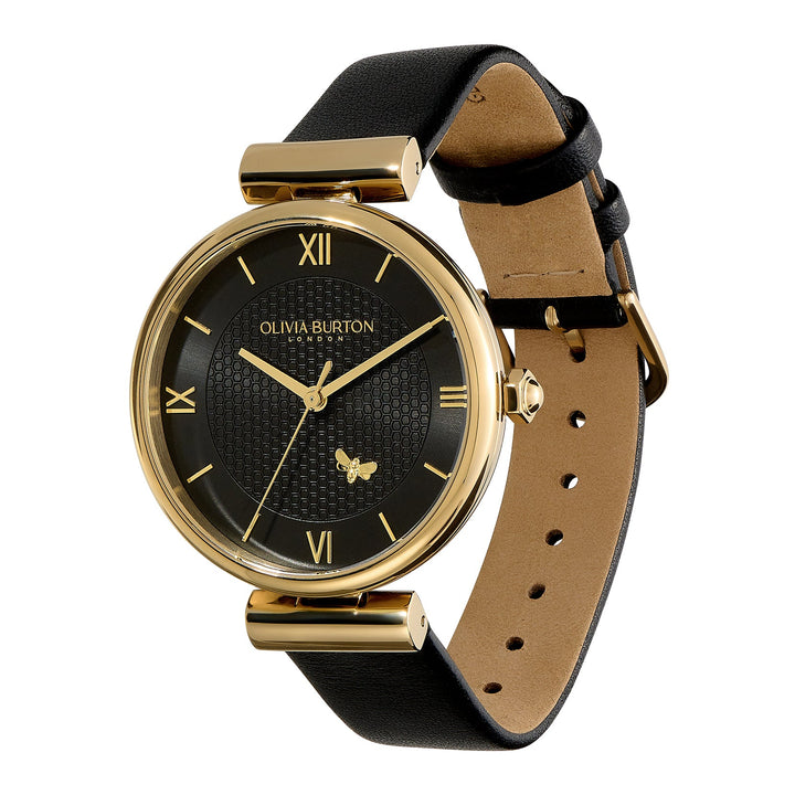 Olivia Burton Gold and Black Minima Bee Leather Strap Watch - MococoOlivia Burton240000997613272561723Watches and Accessories