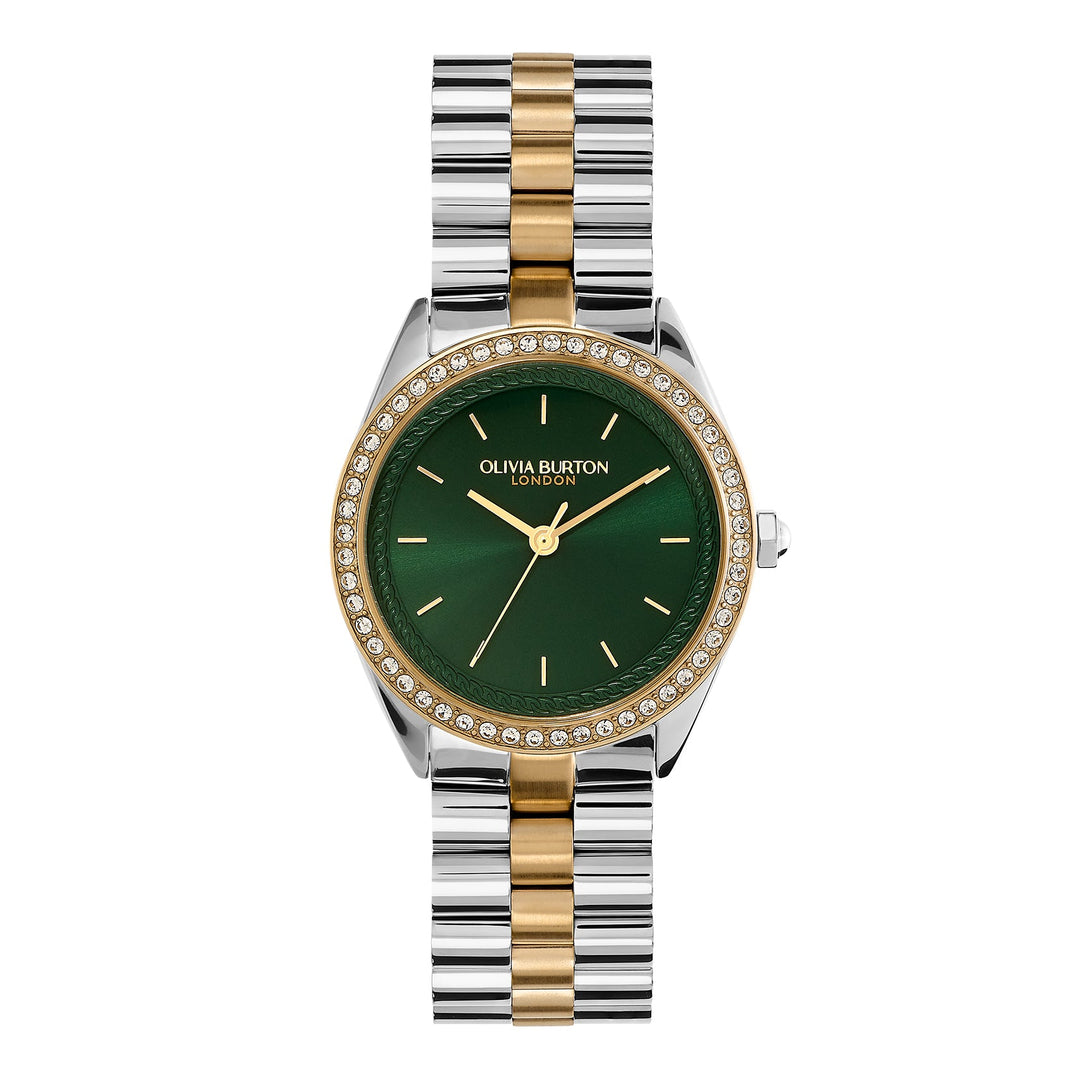 Olivia Burton Silver & Gold Forest Green Sunray Dial Watch - MococoOlivia Burton240001377613272585835Watches and Accessories