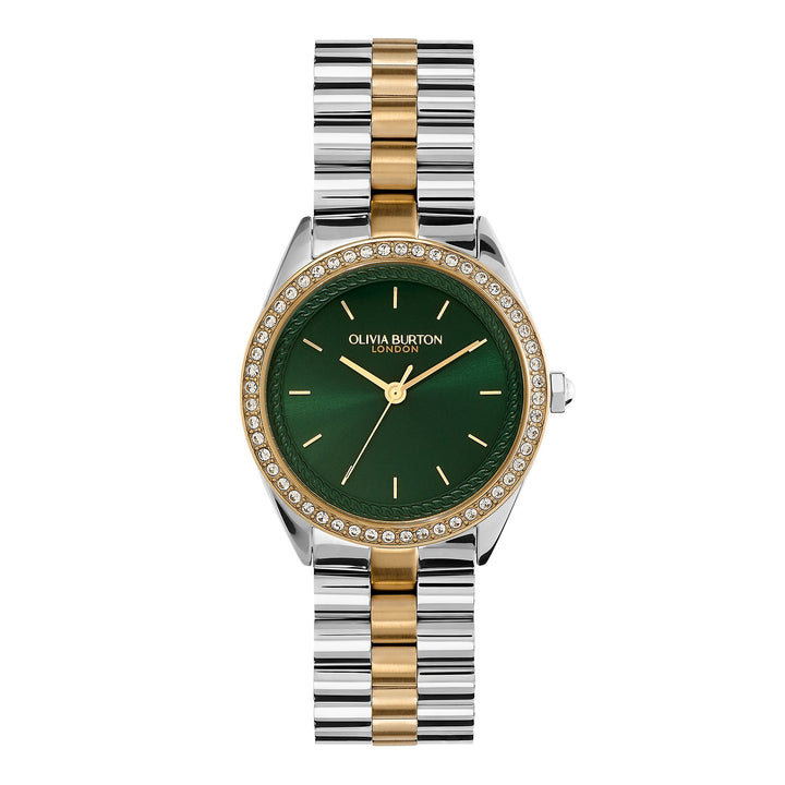Olivia Burton Silver & Gold Forest Green Sunray Dial Watch - MococoOlivia Burton240001377613272585835Watches and Accessories