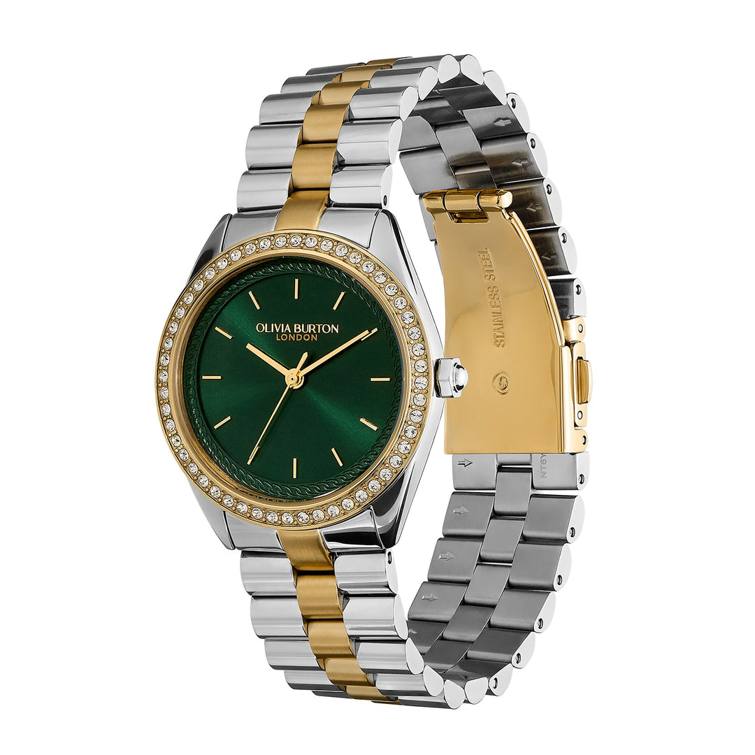 Olivia Burton Silver & Gold Forest Green Sunray Dial Watch - MococoOlivia Burton240001377613272585835Watches and Accessories
