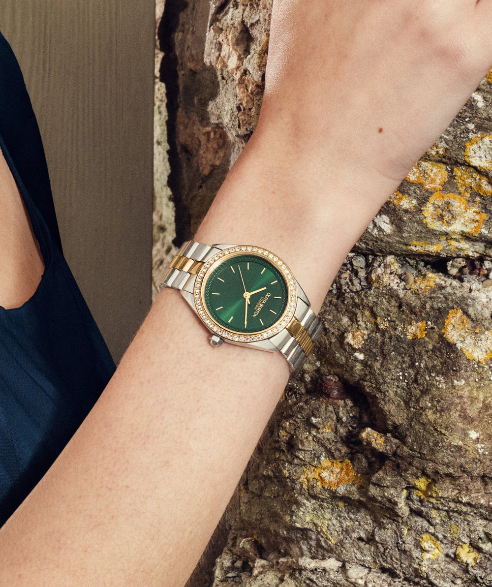 Olivia Burton Silver & Gold Forest Green Sunray Dial Watch - MococoOlivia Burton240001377613272585835Watches and Accessories