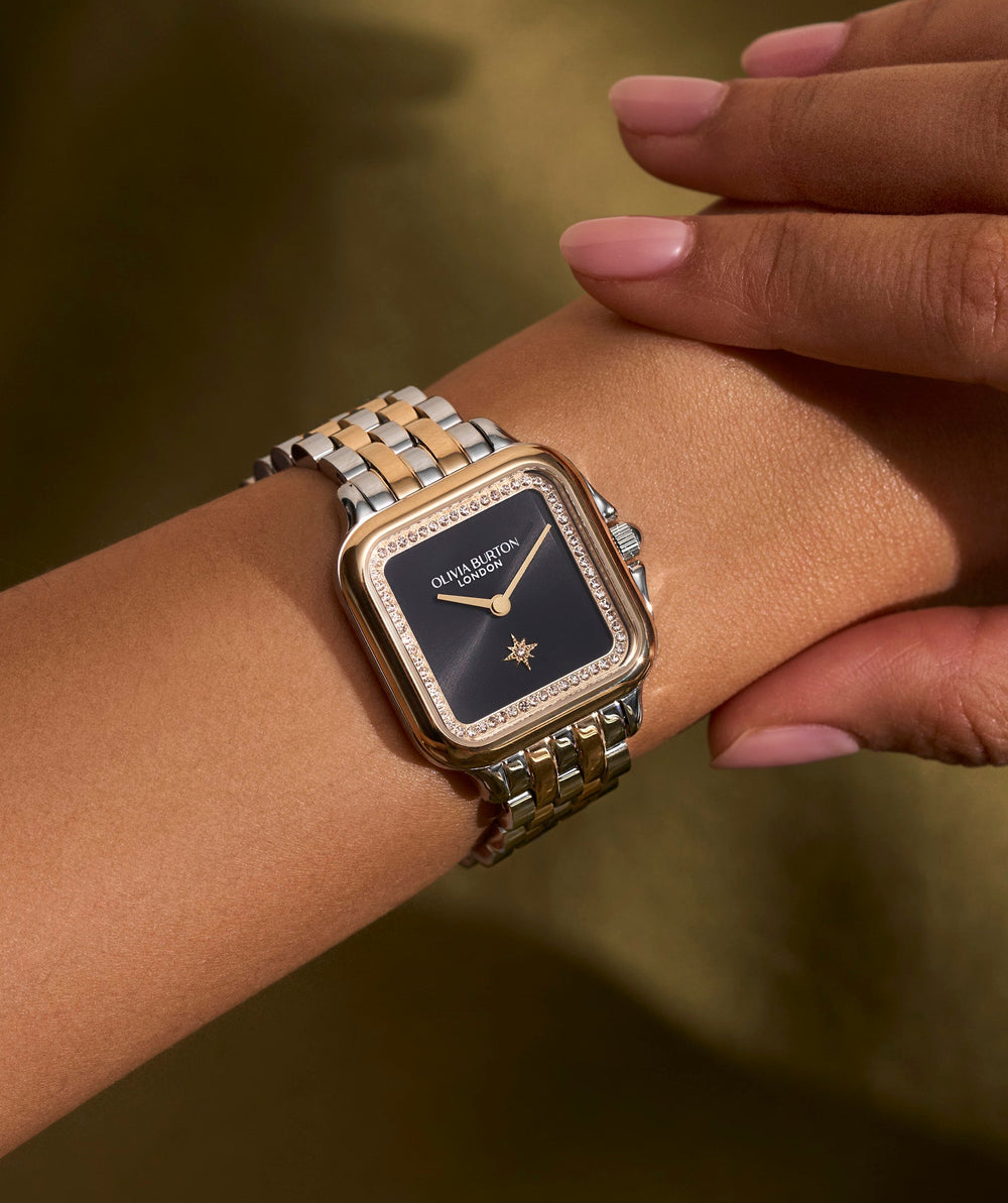 Olivia Burton Silver & Gold Grosvenor Black Dial Watch - MococoOlivia Burton240001247613272585705Watches and Accessories