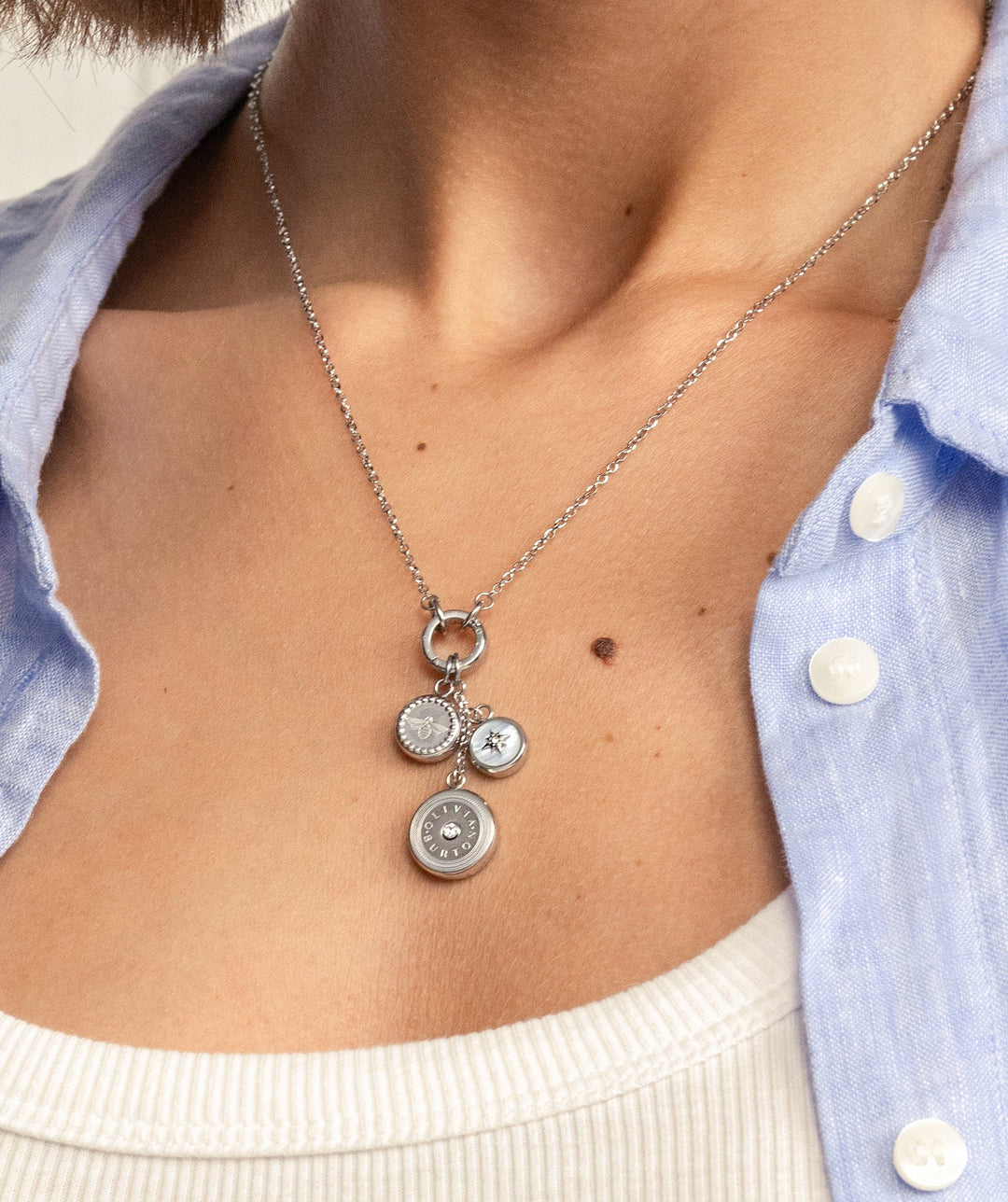 Olivia Burton Silver North Star and Bee Charm Necklace – Mococo