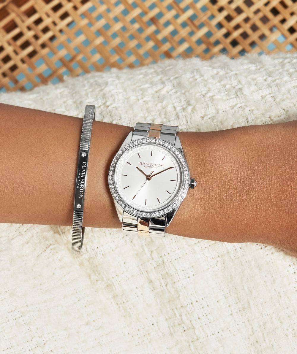 Olivia Burton Silver & Rose White Sunray Dial Watch - MococoOlivia Burton240001387613272585842Watches and Accessories