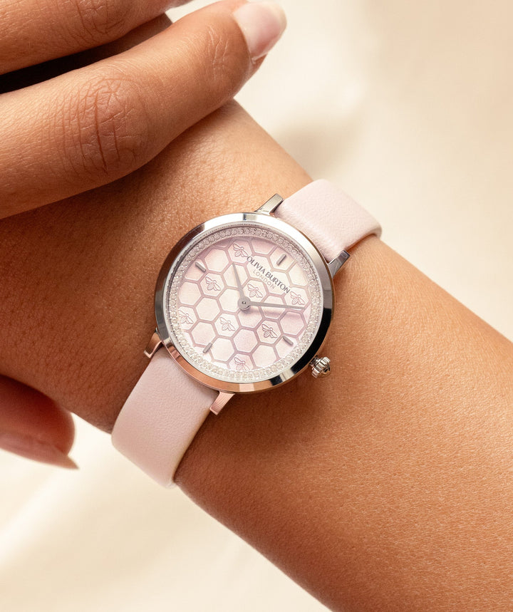 Olivia Burton Silver Ultra Slim Honeycomb Primrose Dial Watch - MococoOlivia Burton24000270Watches and Accessories