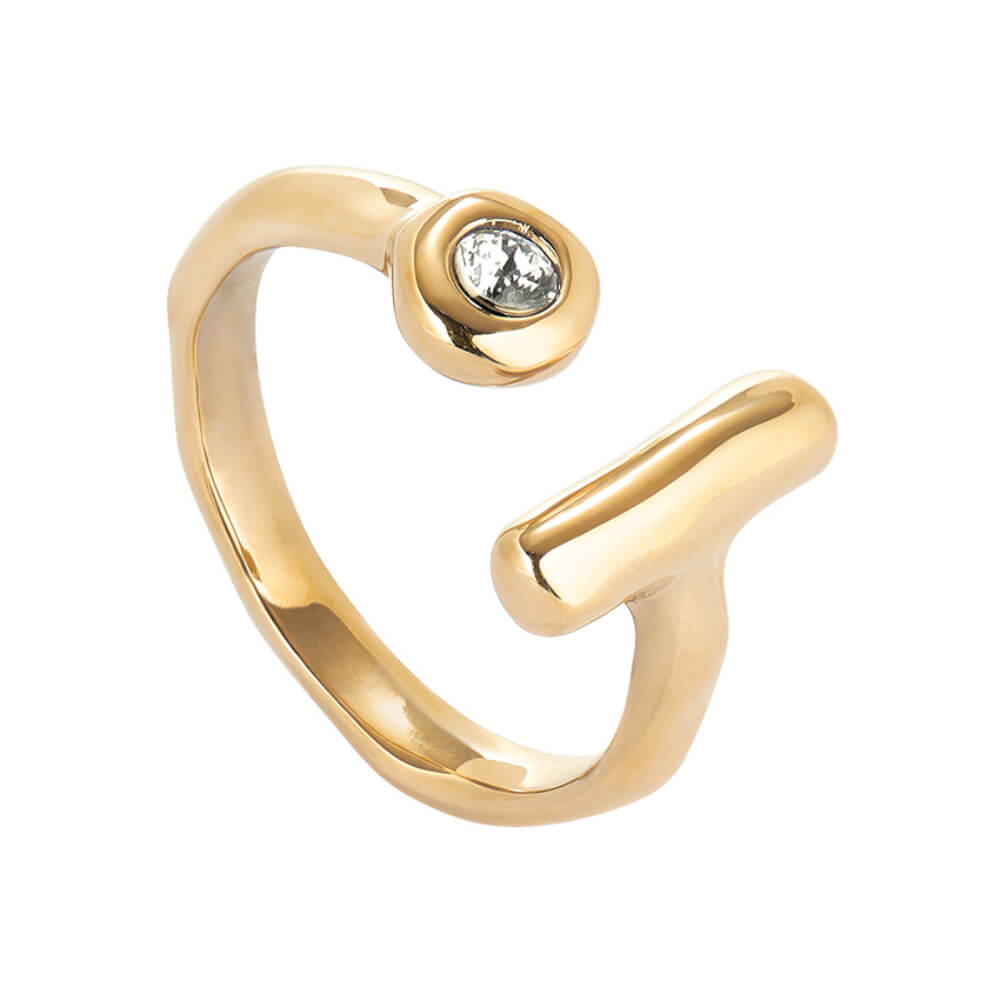 Open 18K Gold-Plated Ring with White Topaz image