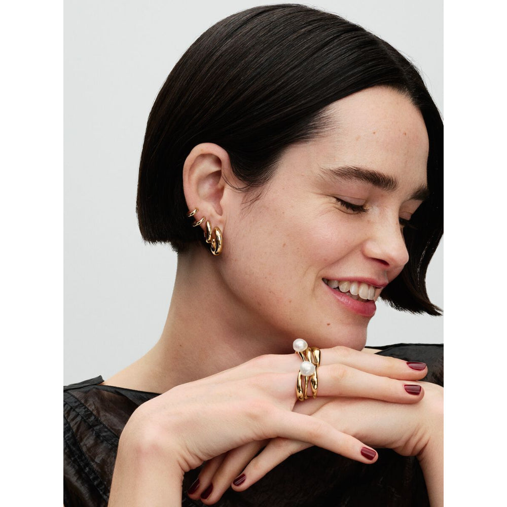 Pandora 14K Gold Plated Double Huggie Hoop Earrings Image 3