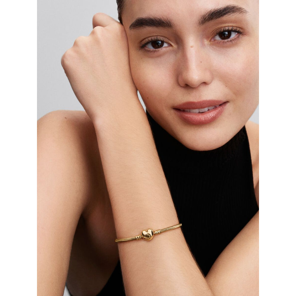 Pandora 14K Gold Plated Heart Clasp Snake Chain Bracelet Image 3