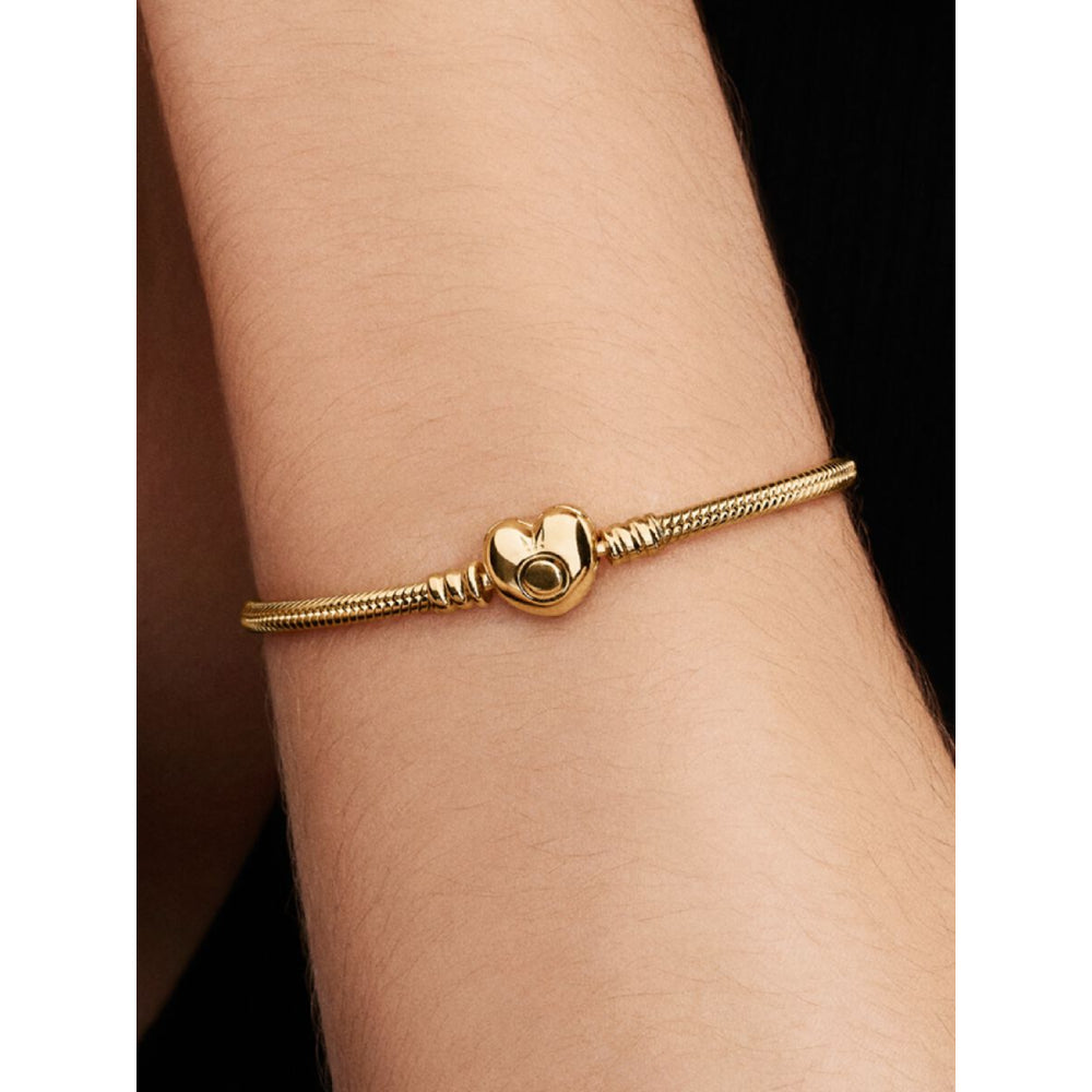 Pandora 14K Gold Plated Heart Clasp Snake Chain Bracelet Image 2